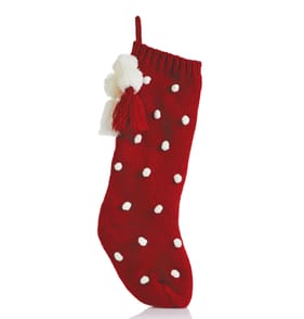  Joyful Pom Pom Knit Stocking - Red