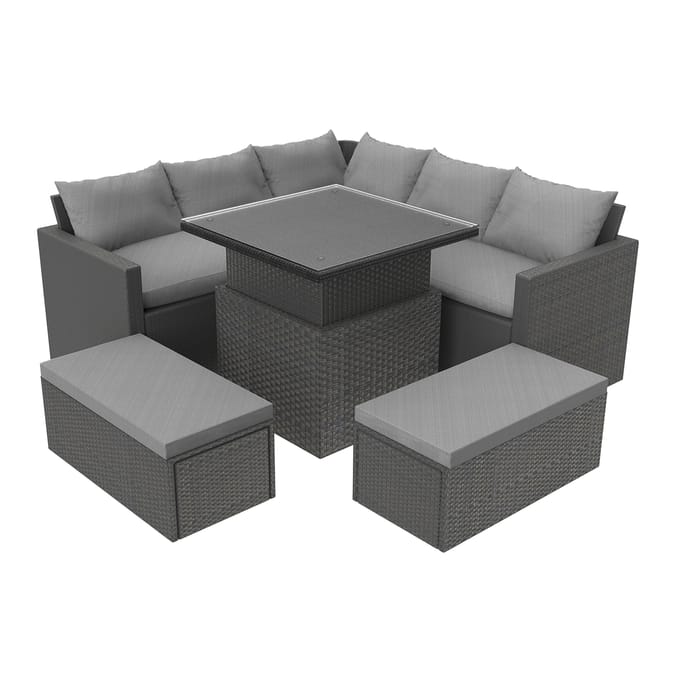 The Outdoor Living Collection Venice Dining Sofa Set Grey w Brown Home Bargains