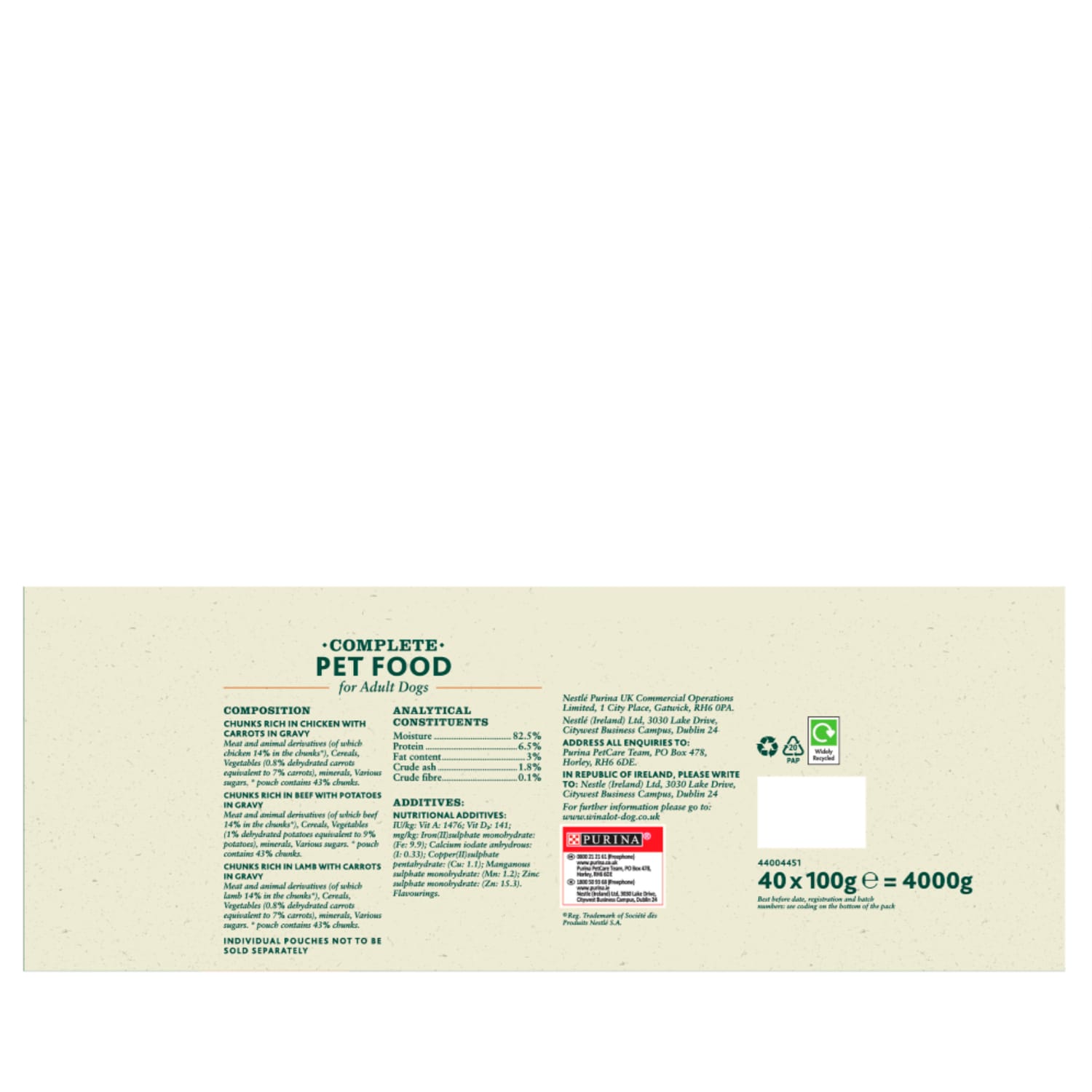 Winalot Meaty Chunks In Gravy Pouches Mega Pack 100g x40 Home Bargains