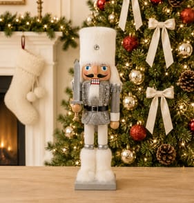 Festive Feeling Wooden Christmas Nutcracker 25cm - Silver