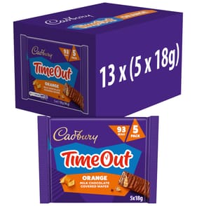 Cadbury Timeout 5-pack Orange Chocolate WaferBiscuit Bars Multipack 90g