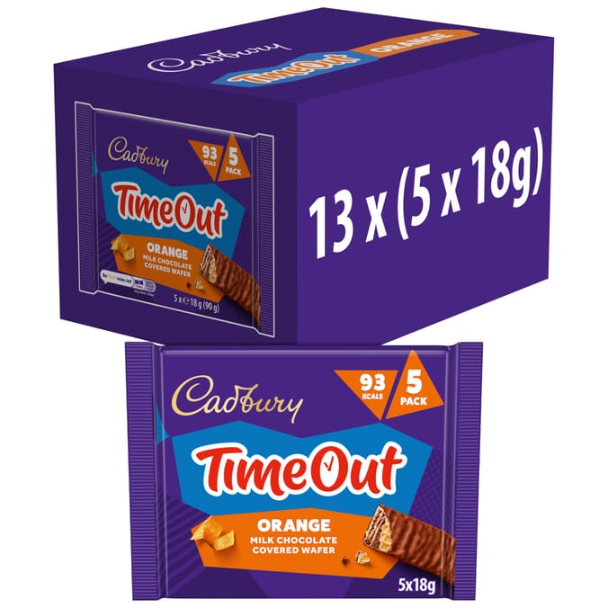 Cadbury Timeout 5-pack Orange Chocolate WaferBiscuit Bars Multipack 90g