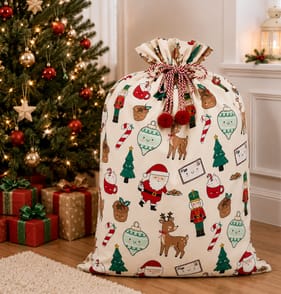 Sleigh Bells Large Canvas Novelty Christmas Sack - Santa
