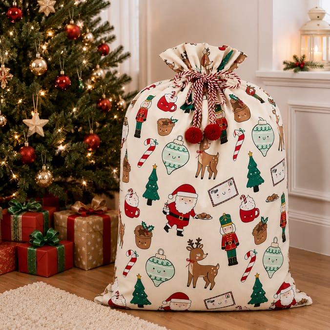 Sleigh Bells Large Canvas Novelty Christmas Sack - Santa