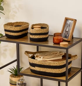 Home Collections Straw Basket Set of 3 - Black