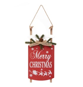 Winter Charm Wooden Sleigh Hanging Plaque - Red