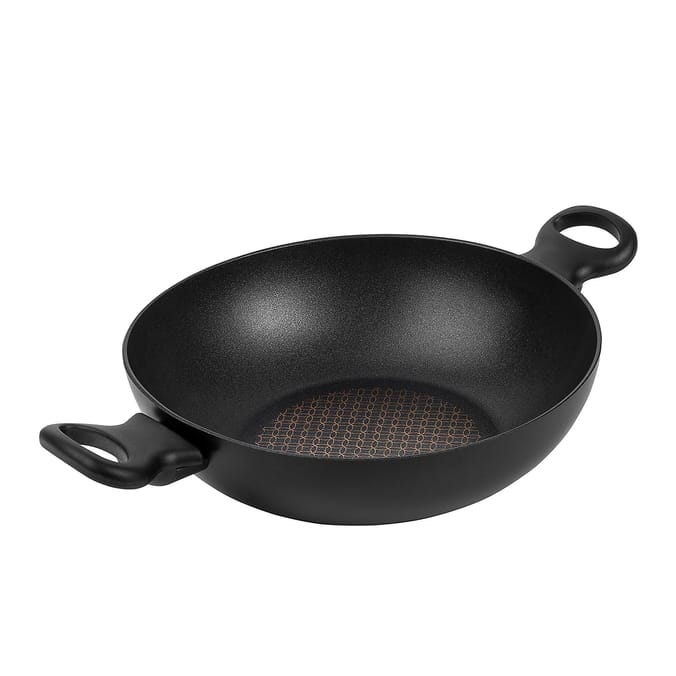 Prestige Nadiya Black Round Aluminium Non-Stick 4 in 1 Wok Pan 