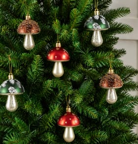 Winter Charm Mushroom Shaped Christmas Baubles 6 Pack