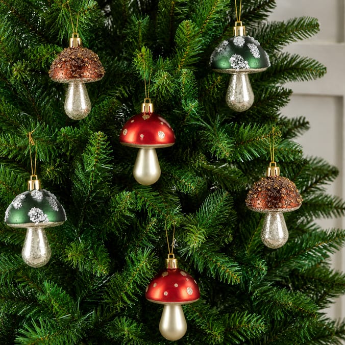 Winter Charm Mushroom Shaped Christmas Baubles 6 Pack