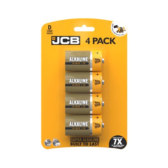 JCB: Super Alkaline D Batteries 4 Pack
