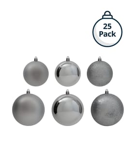 Festive Feeling Mixed Size Christmas Baubles 25 Pack - Silver