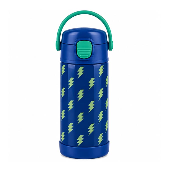 Printed Stainless Steel Dark Blue Water Bottle 350ml - Lighting Bolts