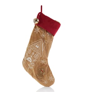 Winter Charm Gingerbread Velvet Stocking - Brown