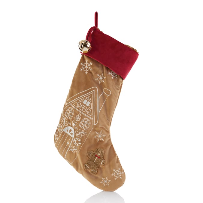 Winter Charm Gingerbread Velvet Stocking 