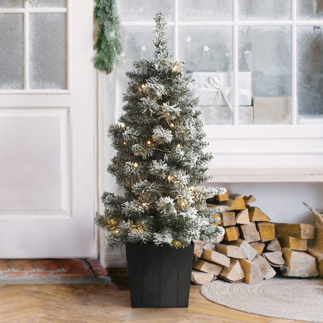 Festive Feeling 3ft PreLit Indoor Potted Tree Snowy Home Bargains