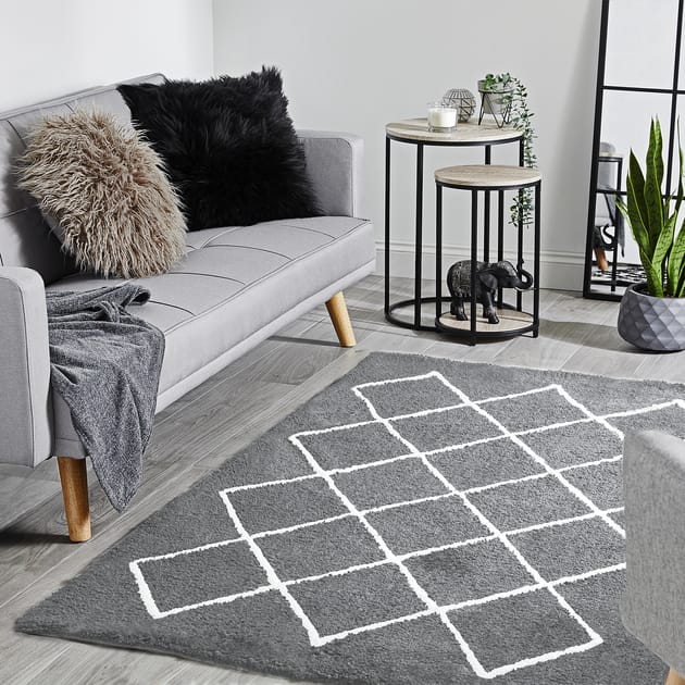 Home Collections Diamond Rug Grey Home Bargains