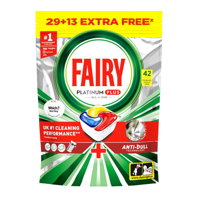Fairy Platinum Plus All In One Dishwasher Tablets Lemon 42 Tablets