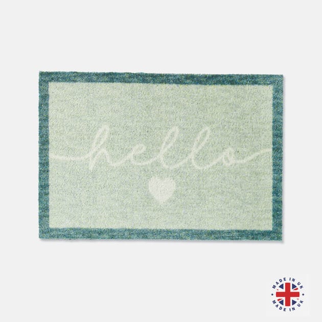 Hello Sage Door Mat 40x60 | Home Bargains