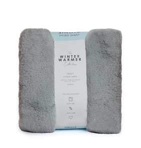 The Winter Warmer Collection Double Teddy Fleece Fitted Sheet - Grey