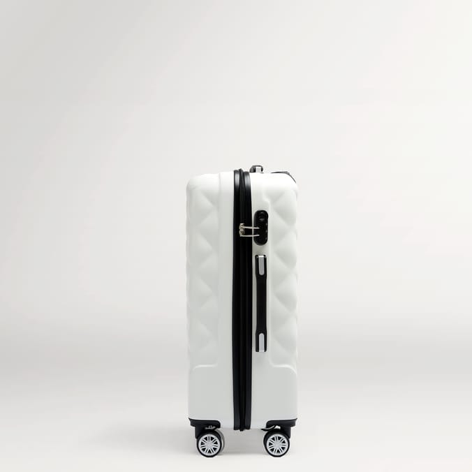 Salisbury Embossed Quilted Shell Suitcase - Off White