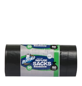 Buffalo Flat Top Ultra Strong Refuse Sacks 50l 30 Pack
