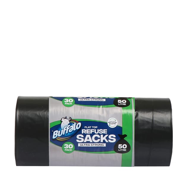 Buffalo Flat Top Ultra Strong Refuse Sacks 50l 30 Pack Home Bargains
