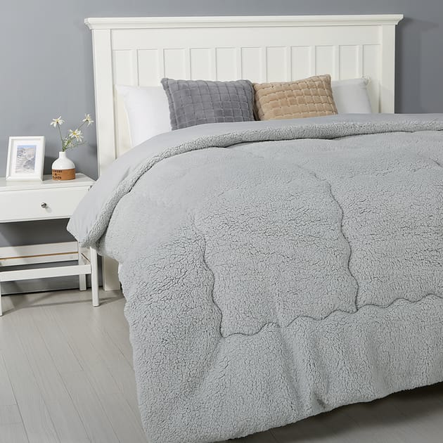 Home Collections Teddy Fleece Comforter Grey Home Bargains
