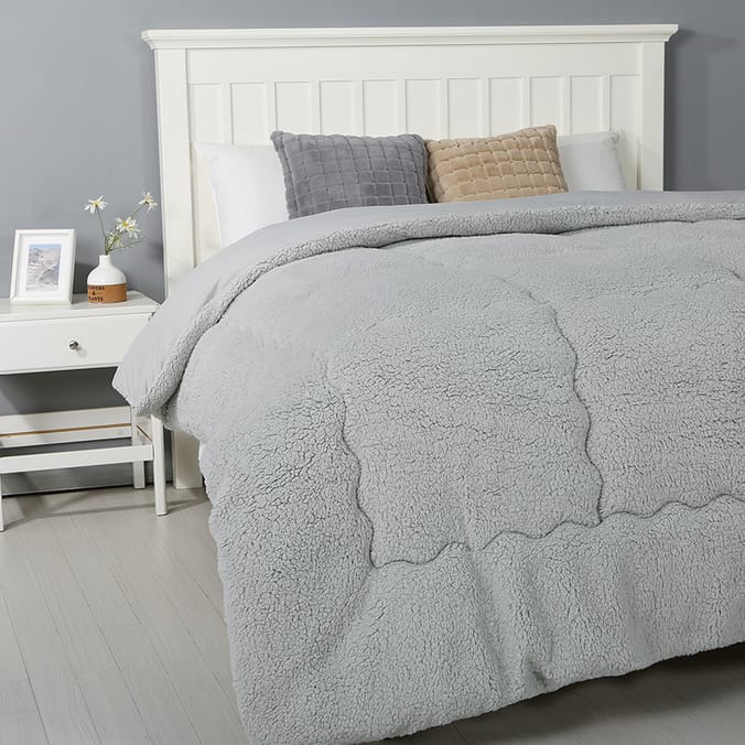 Home Collections Teddy Fleece Comforter - Grey