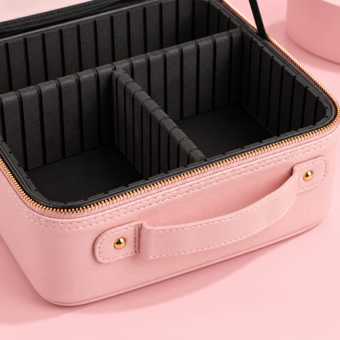 Pink Portable Cosmetic Case with LED Mirror