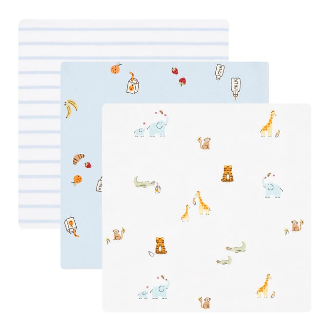 Pure Baby Blue Muslin Cloths 3 Pack