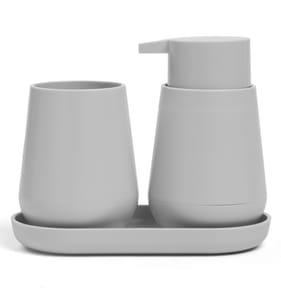  Bath Soap Dispenser, Tumbler & Tray Set - Grey