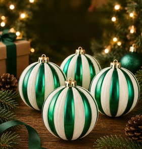 Sleigh Bells 12cm Candy Cane Christmas Baubles 4 Pack - Green