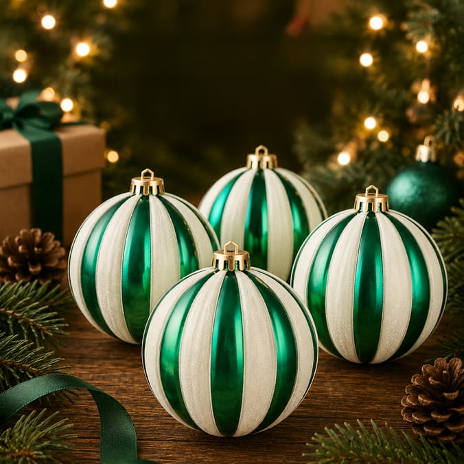 Sleigh Bells 12cm Candy Cane Christmas Baubles 4 Pack