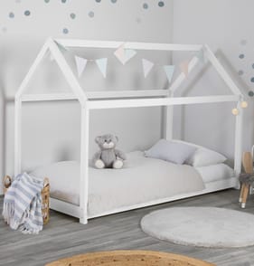 My Little Home Kids House Single Bed Frame - White