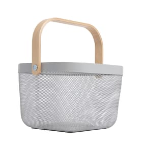 Home Collections Mesh Basket With Wooden Handle - Grey