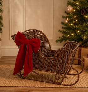 Festive Feeling Alpine Rattan Christmas Sleigh Decoration