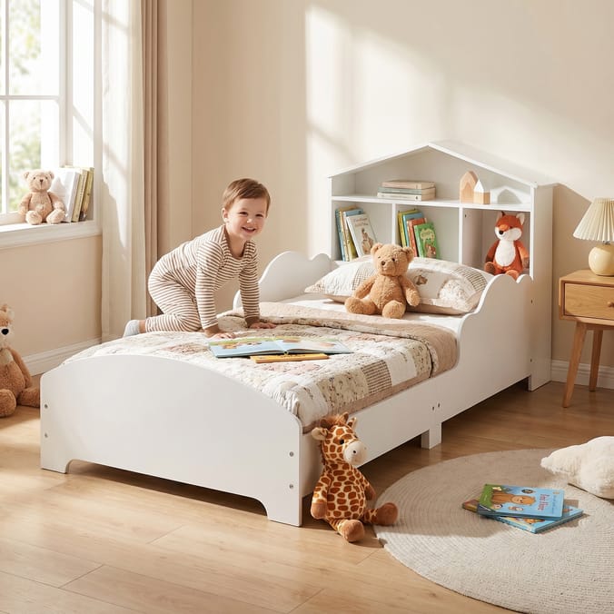 Liberty House Toys Kids White Toddler Bed With Bookcase