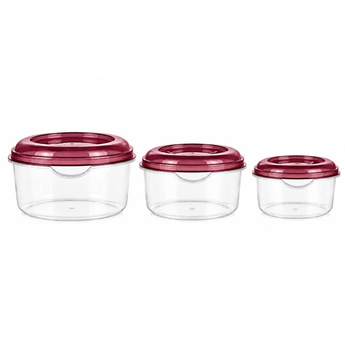  Kitchen Round Food Containers 3 Pack - Burgundy 