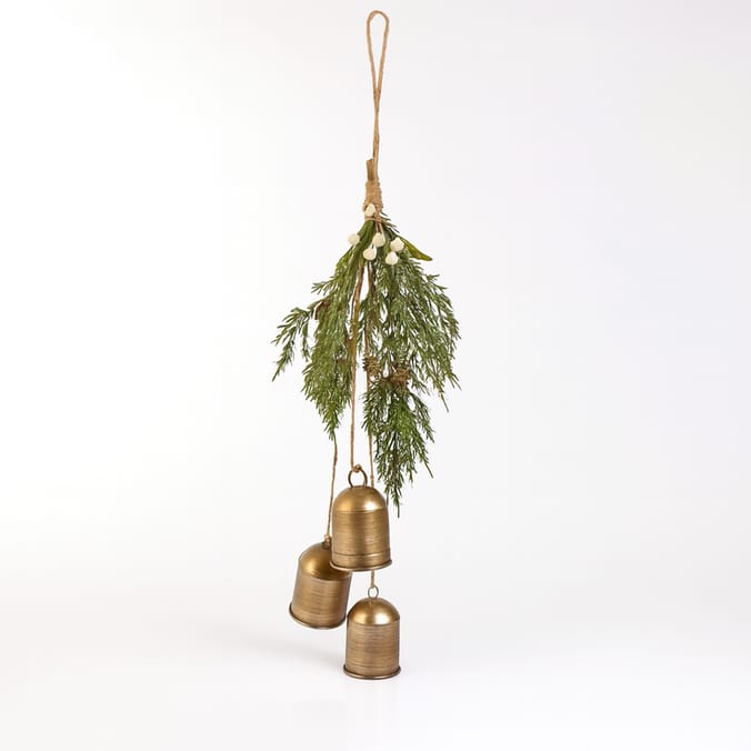 Winter Charm 3 Pieces Cow Bell With Foliage - Gold