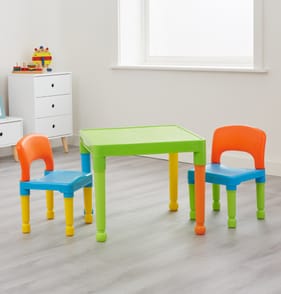 Liberty House Toys Kids Plastic Table and Two Chairs Set - Multi Coloured
