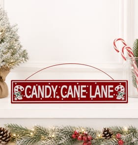 Sleigh Bells Metal Hanging Plaque - Candy Cane Lane
