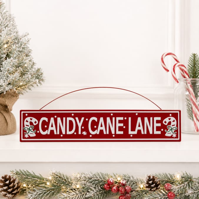 Sleigh Bells Metal Hanging Plaque - Candy Cane Lane