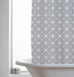 Shower Curtain With Hooks - Grey Geometric Grid