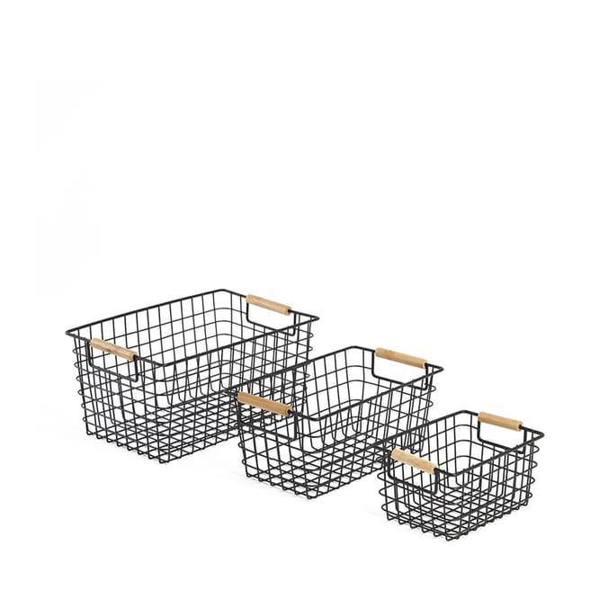  Bathroom Bamboo Handle Basket 3 Pack