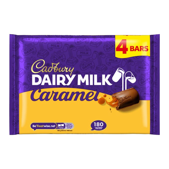 Cadbury Dairy Milk Caramel Chocolate Bar 4 Pack Multipack 148g