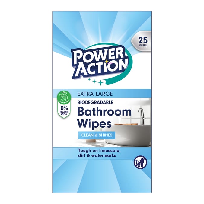 Power Action XL Bathroom Wipes 25s  x2