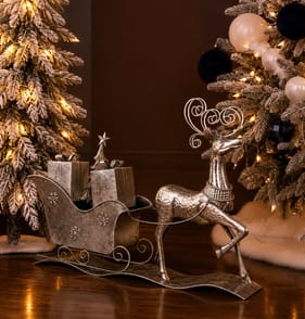 Frosted Spirit Metal Reindeer With Sleigh 