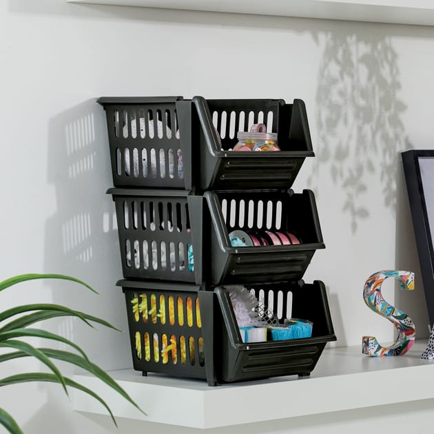 Utility 3 Tier MultiPurposes Stackable Storage Baskets Home Bargains