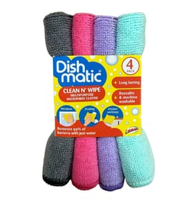 Dishmatic Clean N' Wipe Multipurpose Microfibre Cloths 4 Pack