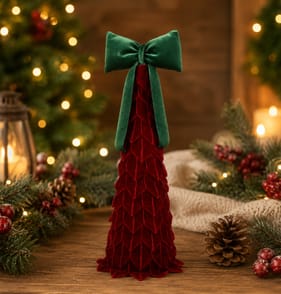 Festive Feeling Alpine Woods Flocked Bow Tree Christmas Decoration - Red